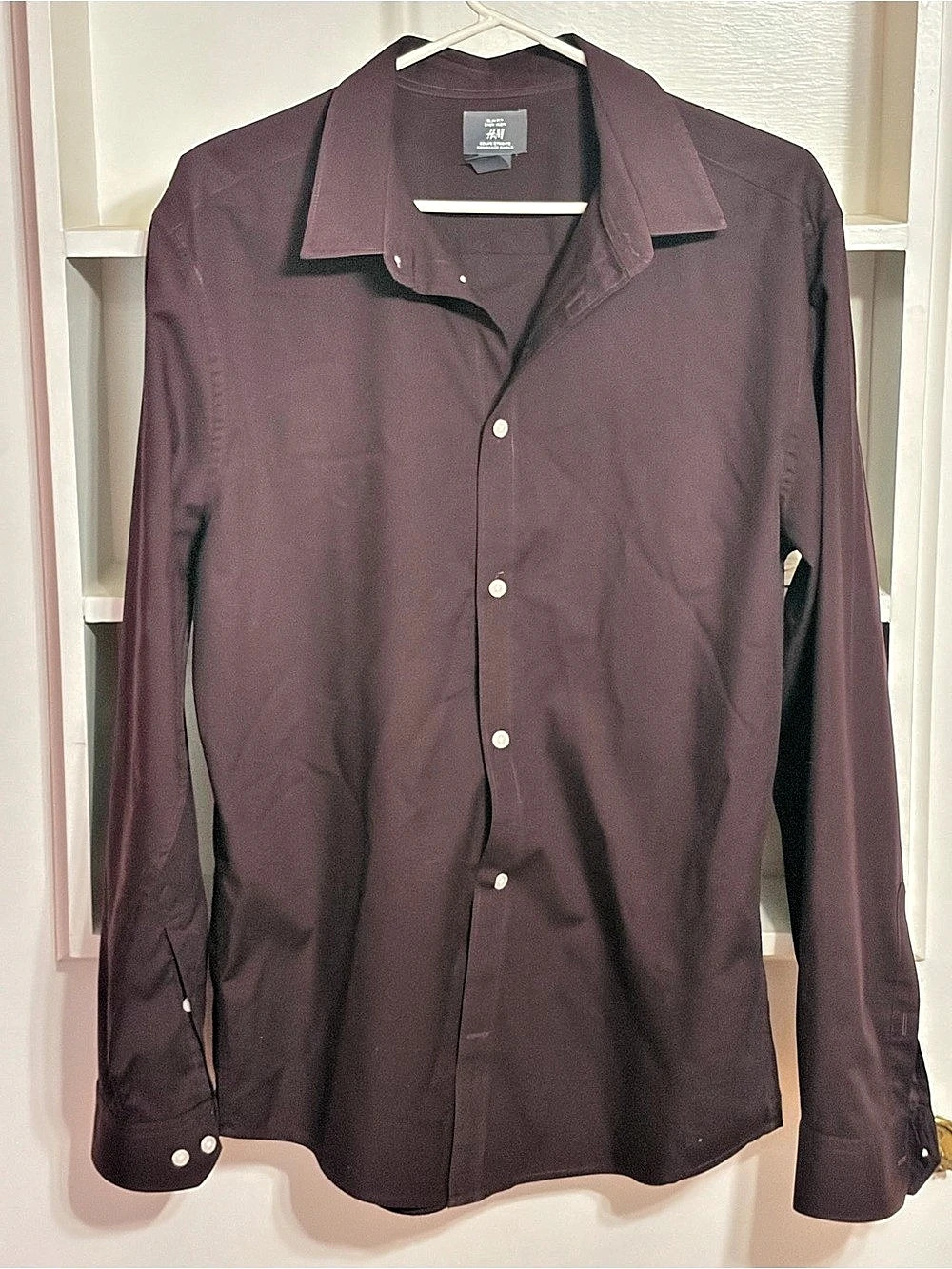 H&M Slim Fit Easy Iron Shirt Men's Purple Size Large Like New